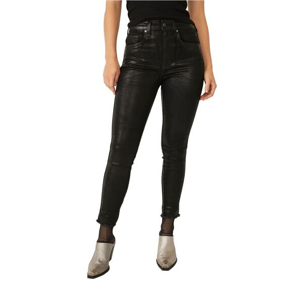 Free People Raw High Rise Coated Skinny Jeans In Coated Black - 24 - Picture 1 of 3
